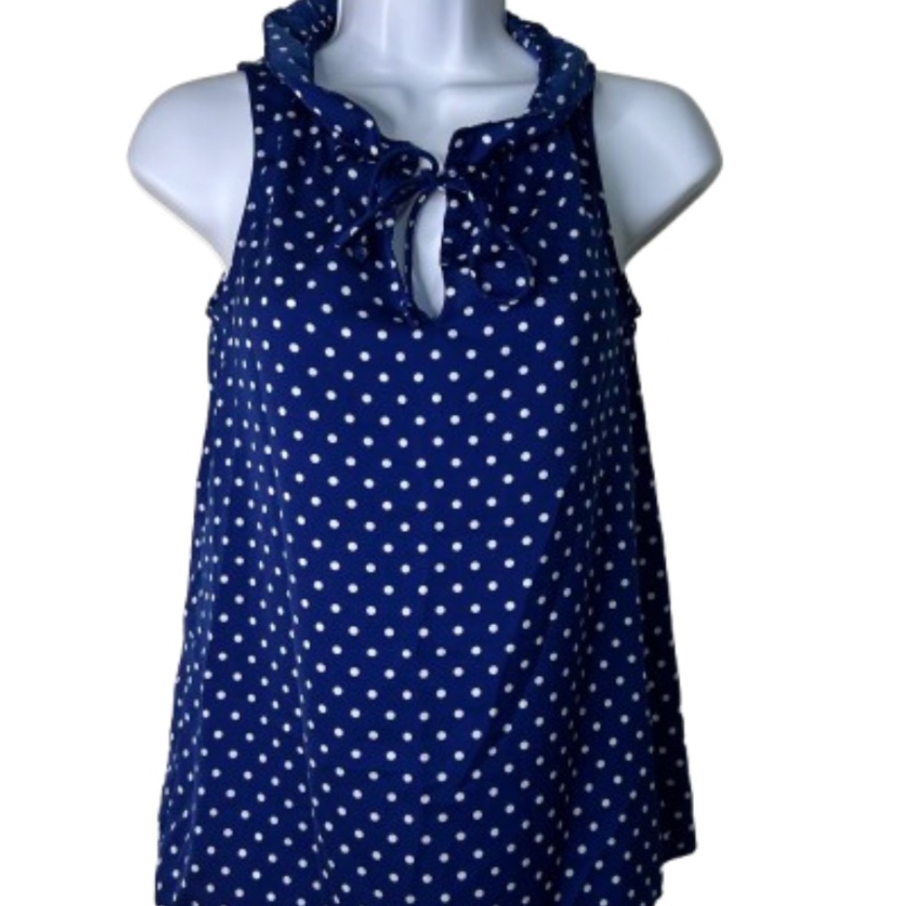 J. Crew Factory Blue and White Ruffled Tie Front Tank Top